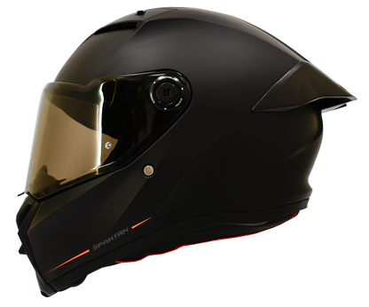 Casco Spartan Fenix negro mate con visor dorado, vista lateral izquierda