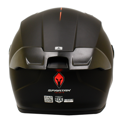Casco Spartan Fenix negro mate con visor dorado, vista posterior