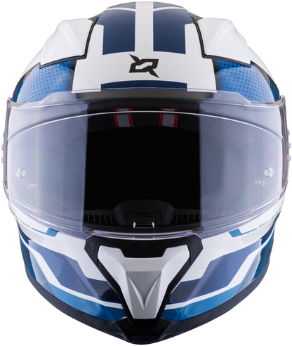 Vista frontal del casco XSPORTS Helios Asphalt blanco azul