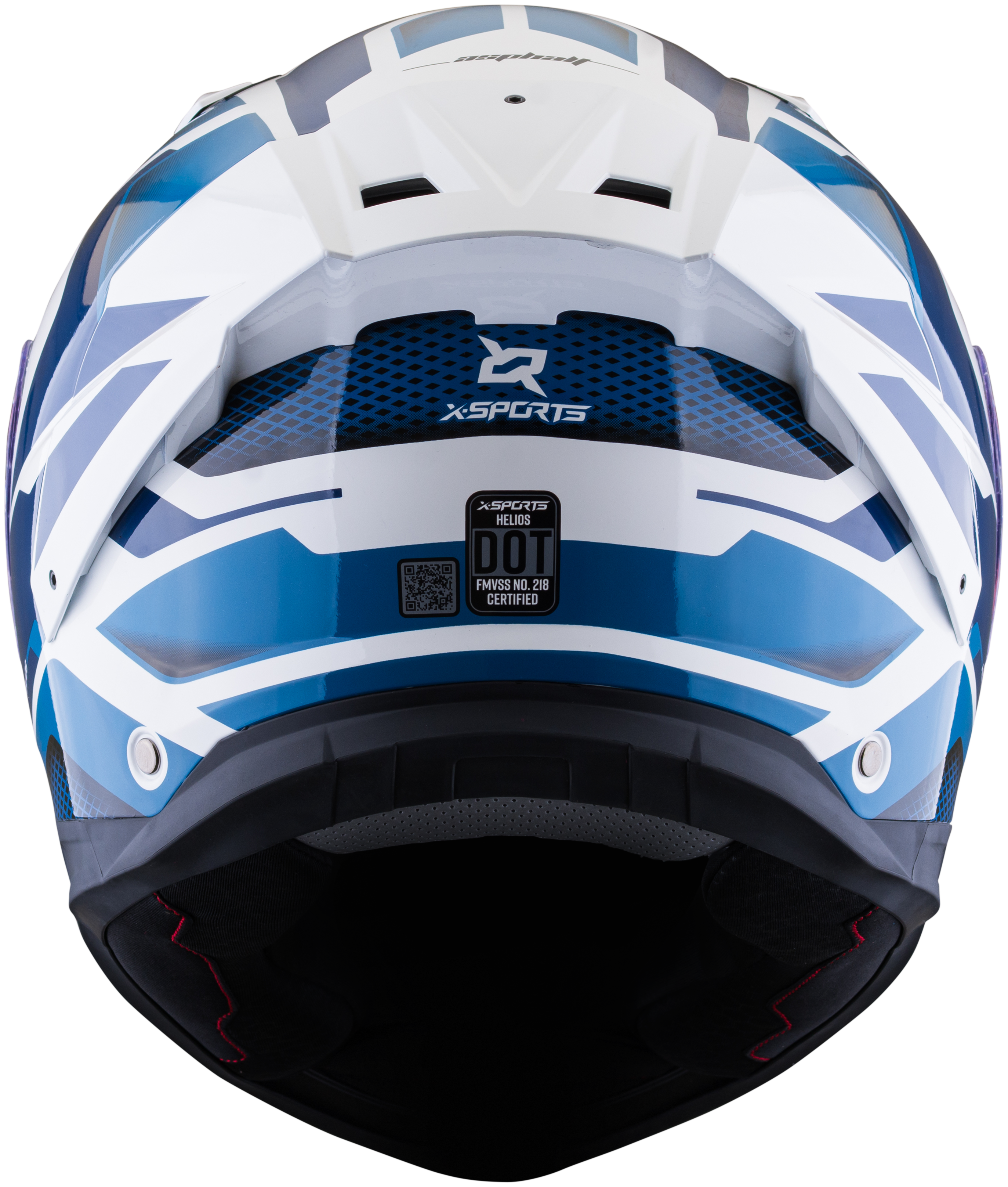 Vista posterior del casco XSPORTS Helios Asphalt blanco azul