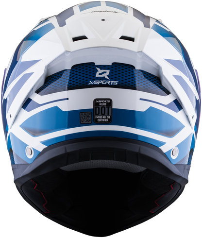 Vista posterior del casco XSPORTS Helios Asphalt blanco azul