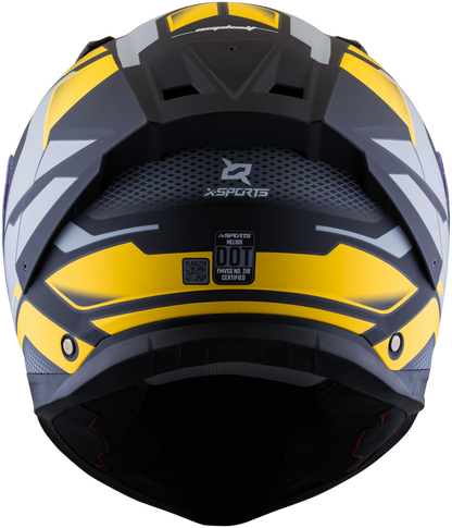 Vista frontal del casco XSPORTS Helios Asphalt gris amarillo