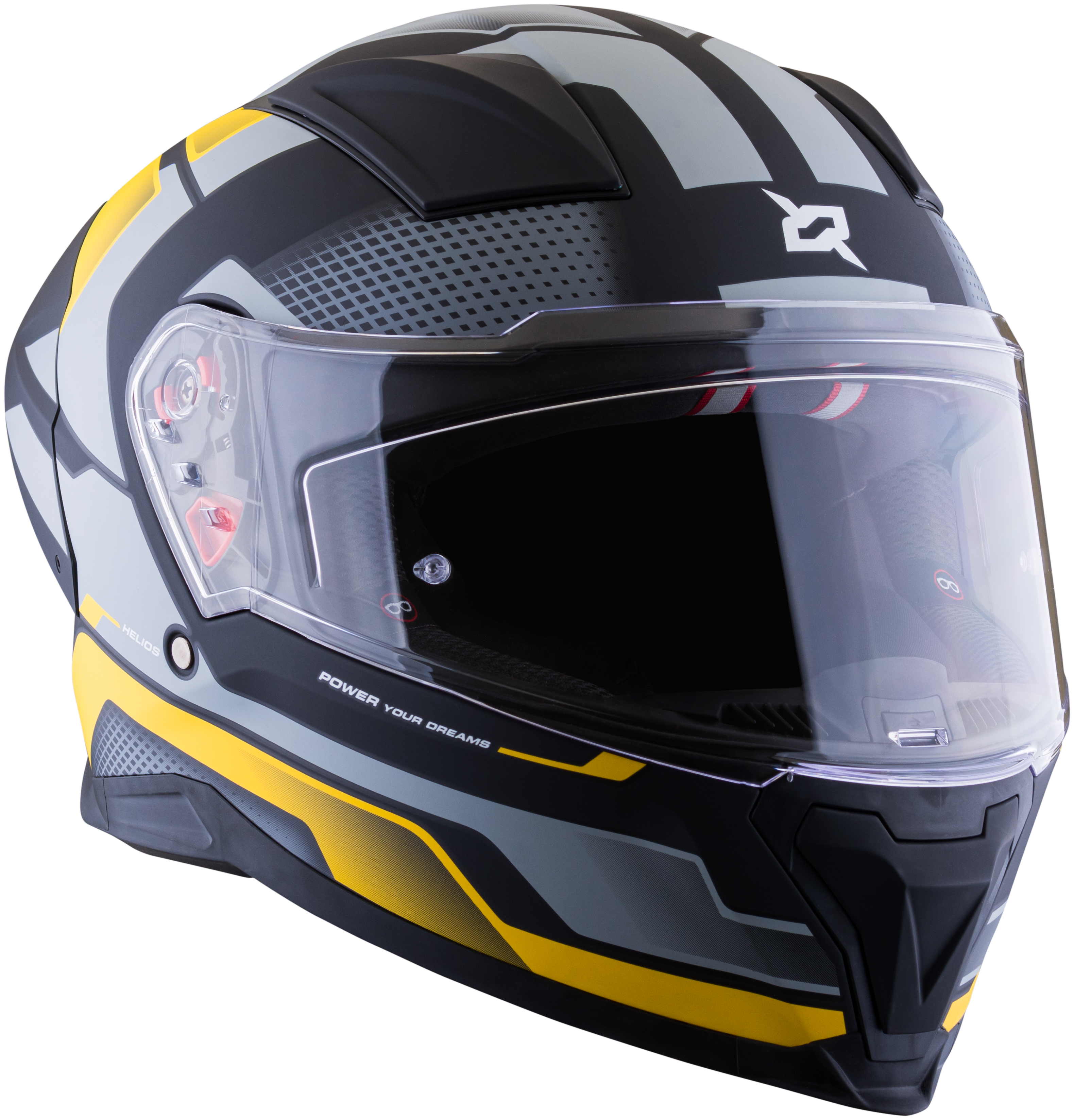 Vista lateral izquierda del casco XSPORTS Helios Asphalt gris amarillo