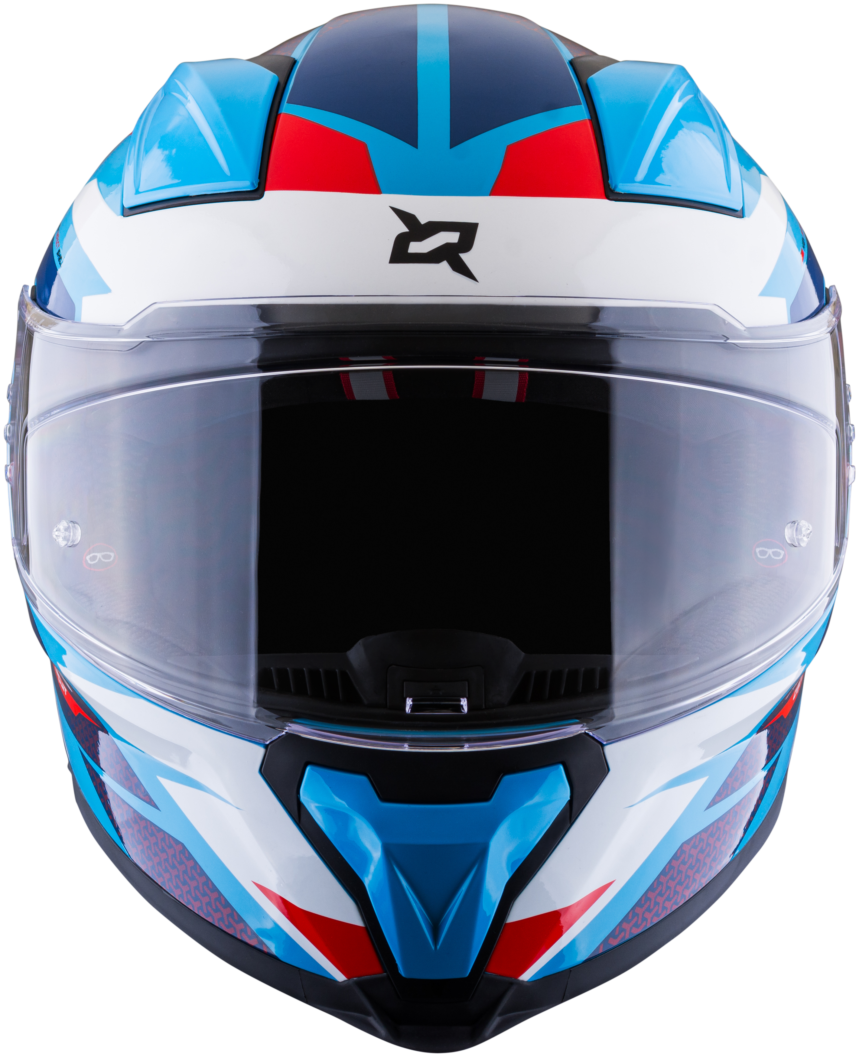 Vista frontal del casco XSPORTS Helios Circuit negro azul rojo