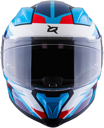 Vista frontal del casco XSPORTS Helios Circuit negro azul rojo