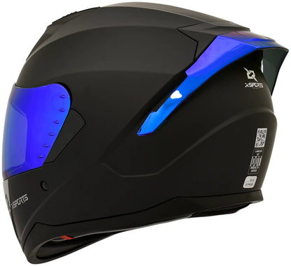 Casco XSPORTS M67 Sólido negro con visor azul, vista lateral izquierda