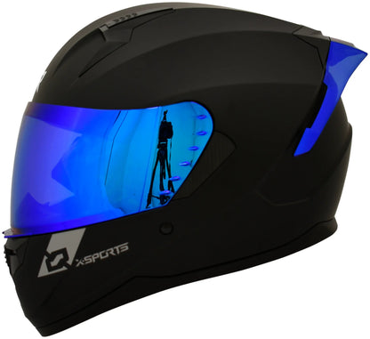 Casco XSPORTS M67 Sólido negro con visor azul, vista lateral