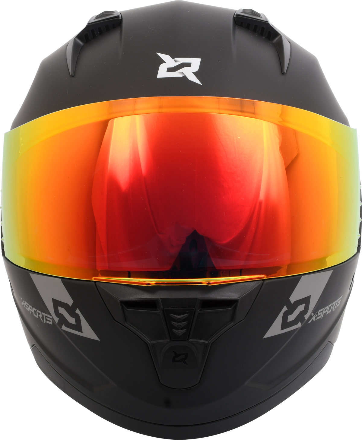 Casco XSPORTS M67 Sólido negro con visor naranja, vista frontal
