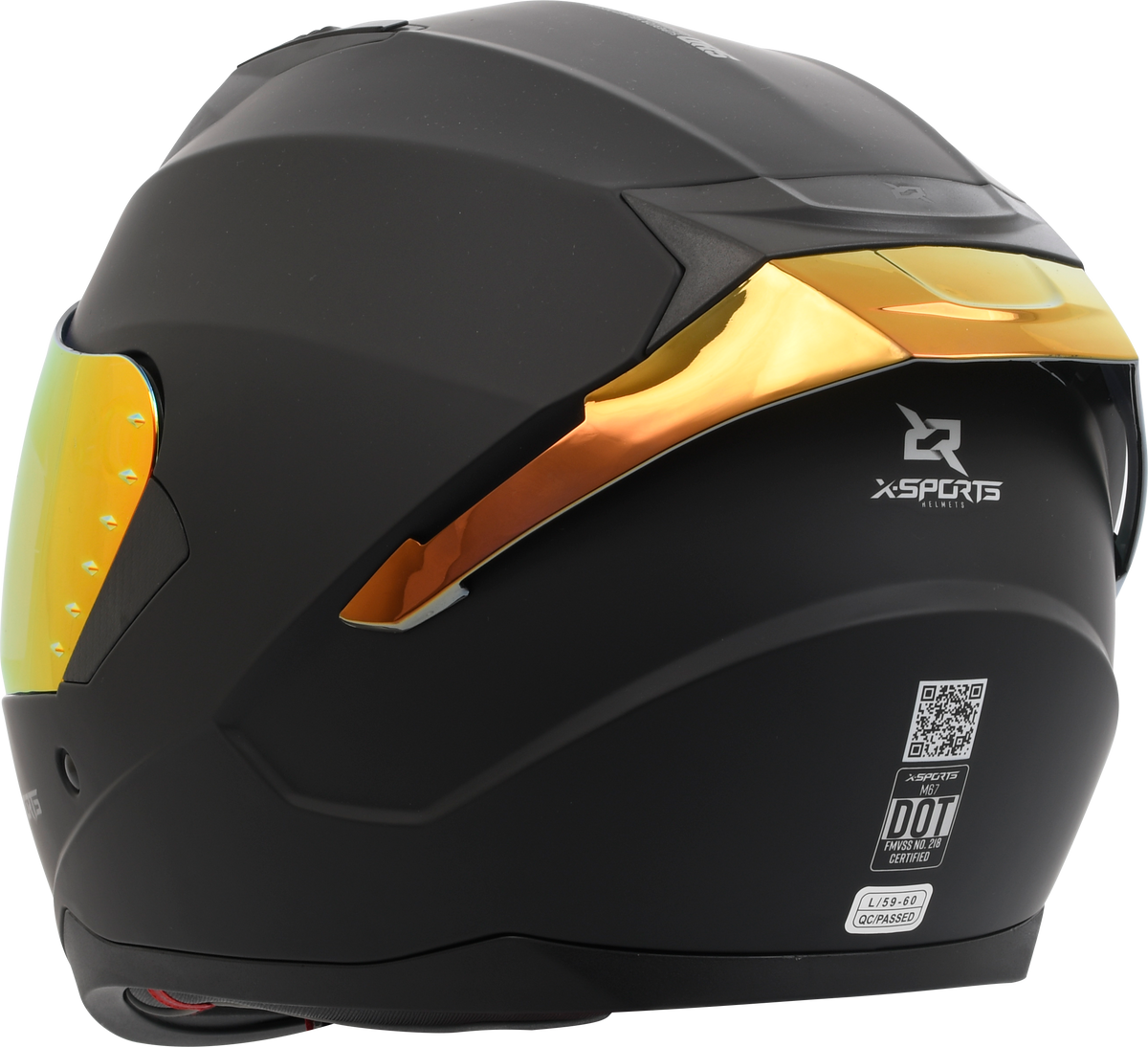 Casco XSPORTS M67 Sólido negro con visor naranja, vista lateral derecha
