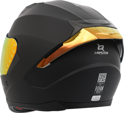 Casco XSPORTS M67 Sólido negro con visor naranja, vista lateral derecha