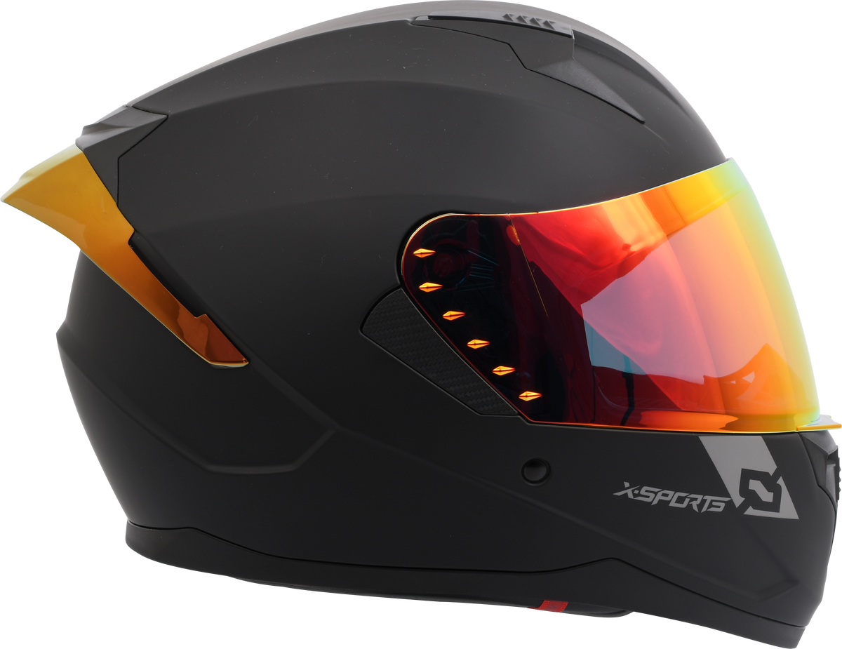Casco XSPORTS M67 Sólido negro con visor naranja, vista lateral izquierda