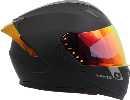Casco XSPORTS M67 Sólido negro con visor naranja, vista lateral izquierda