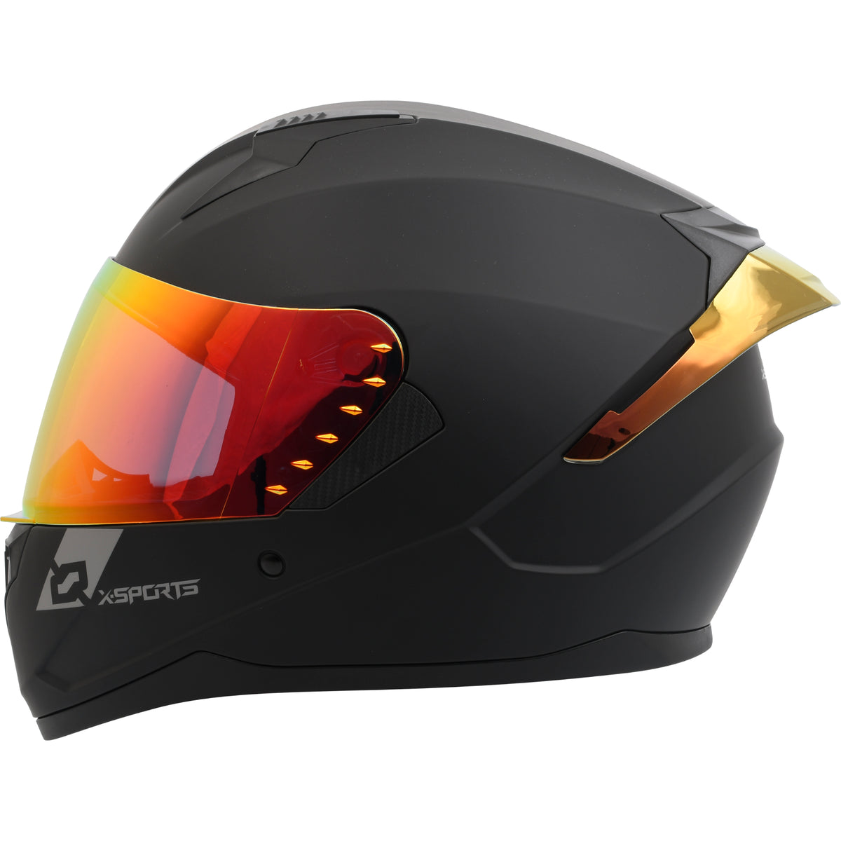 Casco XSPORTS M67 Sólido negro con visor naranja, vista lateral