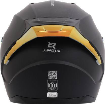 Casco XSPORTS M67 Sólido negro con visor naranja, vista posterior