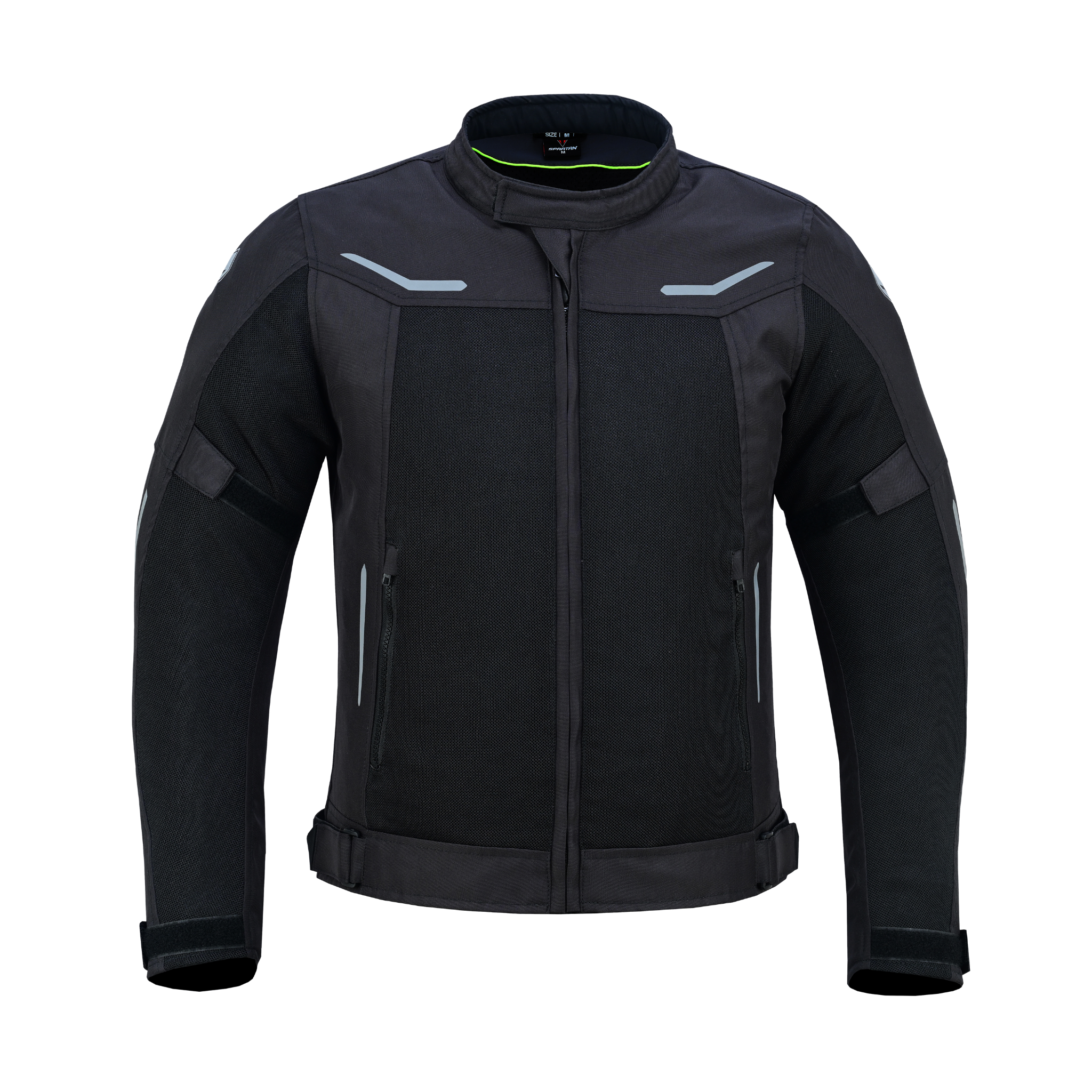 Chaqueta SPARTAN Mesh negra para motociclista, vista frontal