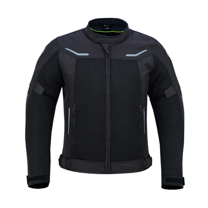 Chaqueta SPARTAN Mesh negra para motociclista, vista frontal