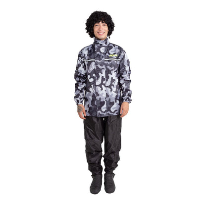 Impermeable Adventure camuflado para moto, vista frontal completa